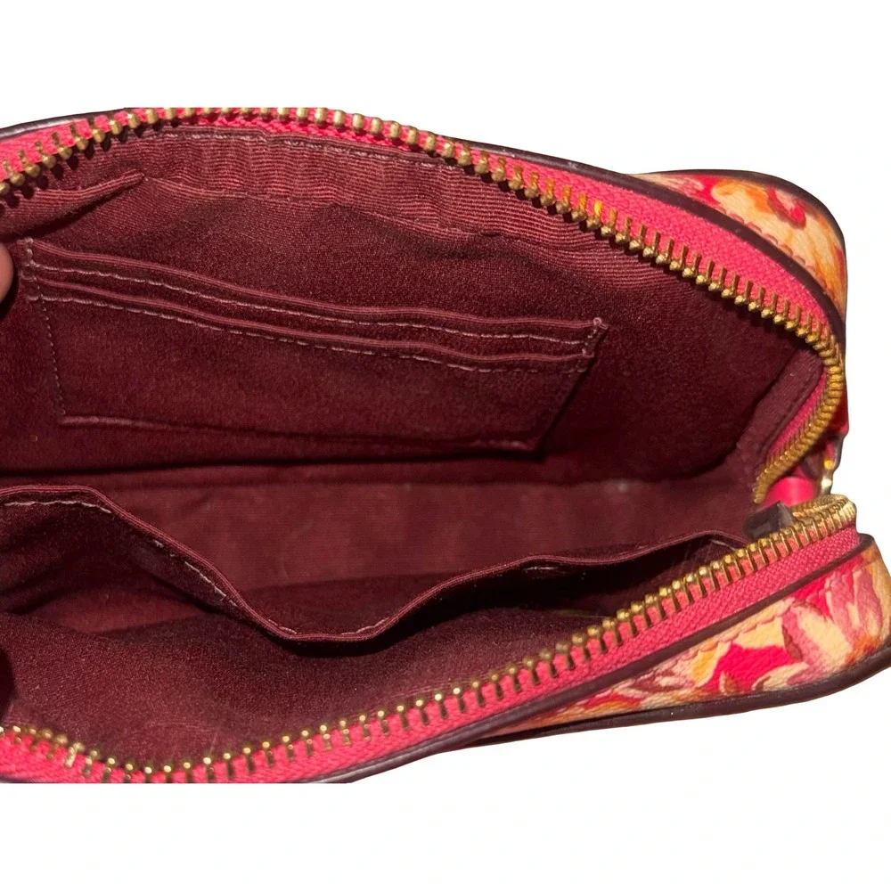 Coach Mini Camera Bag Gold Red Multi Floral Print Crossbody Handbag C8699